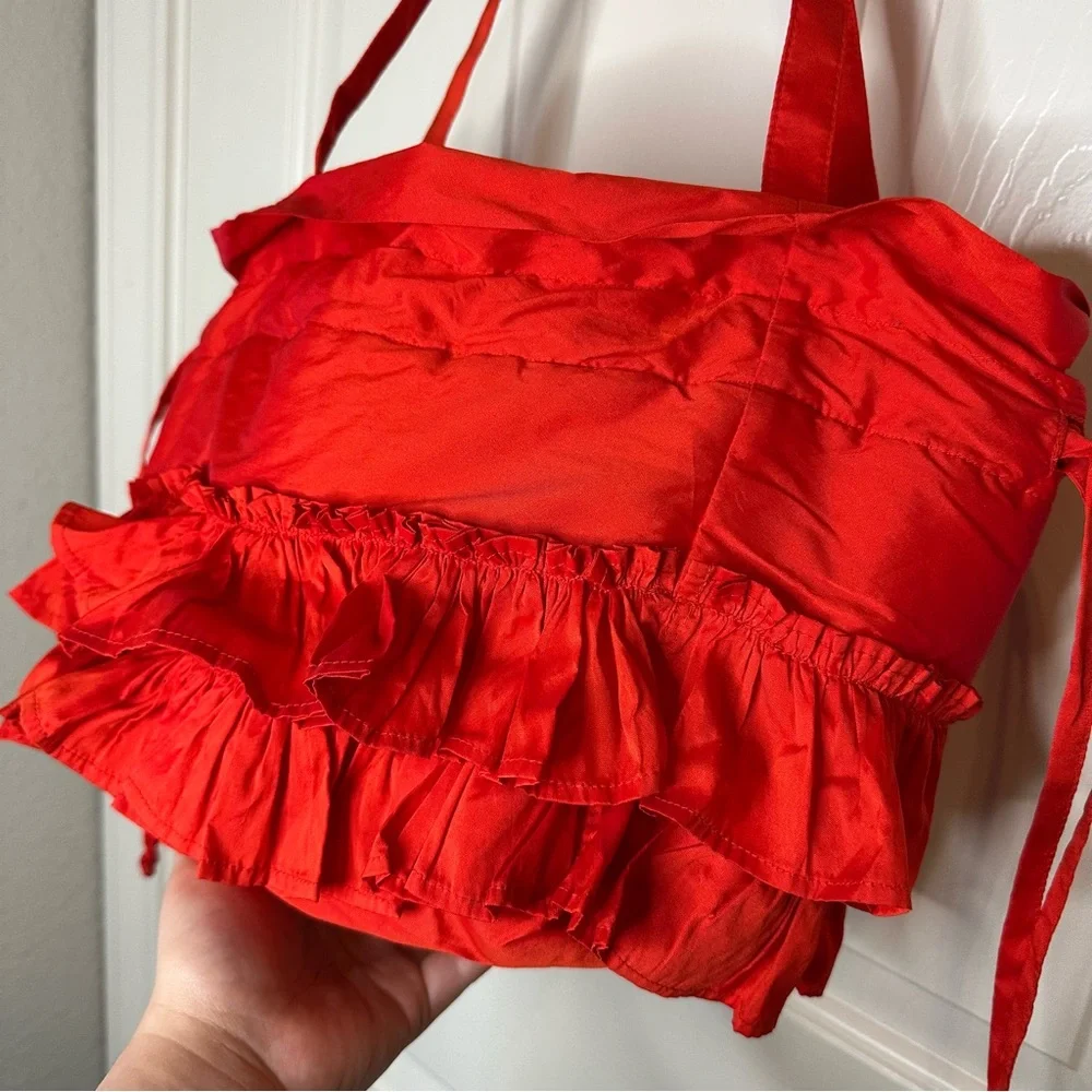 Anthropologie X Damson Madder Red Sita Frilly Pouch Bag OS Boho Cottage Prairie - Picture 6 of 10